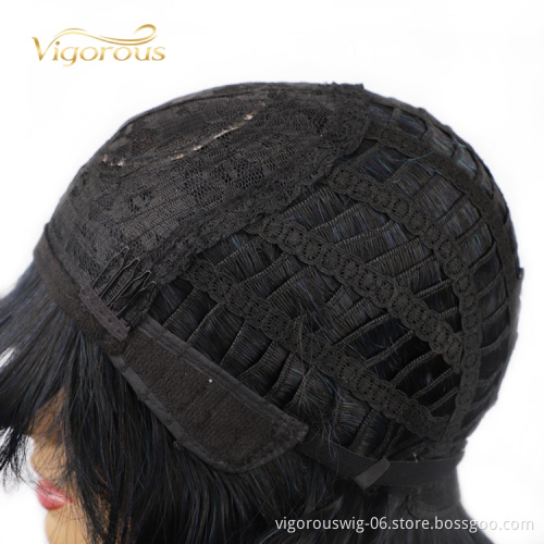 Hot Selling Water Wave With Bang Bob Mixed Blue Black Manufacturers High Quality Cheap Heat Resistant Synthetic Wigs